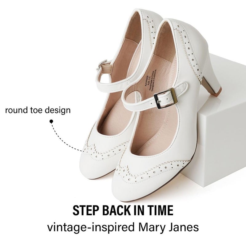 J. Adams Kym Mary Jane Shoes Women Oxford Pumps - Cute Low Kitten High Heels - Retro Vintage Shoes for Women 1950s Mary Janes Round Toe Shoe with Ankle Strap - Image 5
